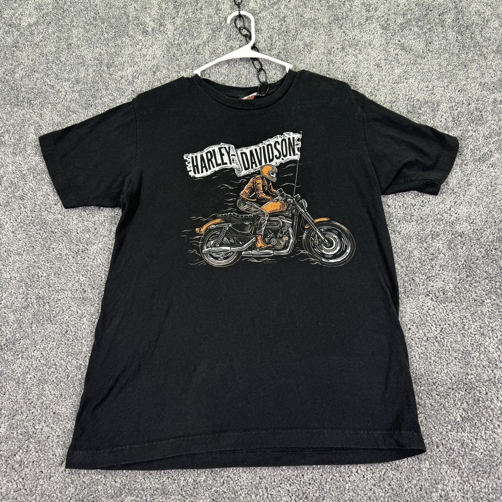 Harley-Davidson Shirt Mens Medium Black Witch Topeka Graphic Tee Logo Casual